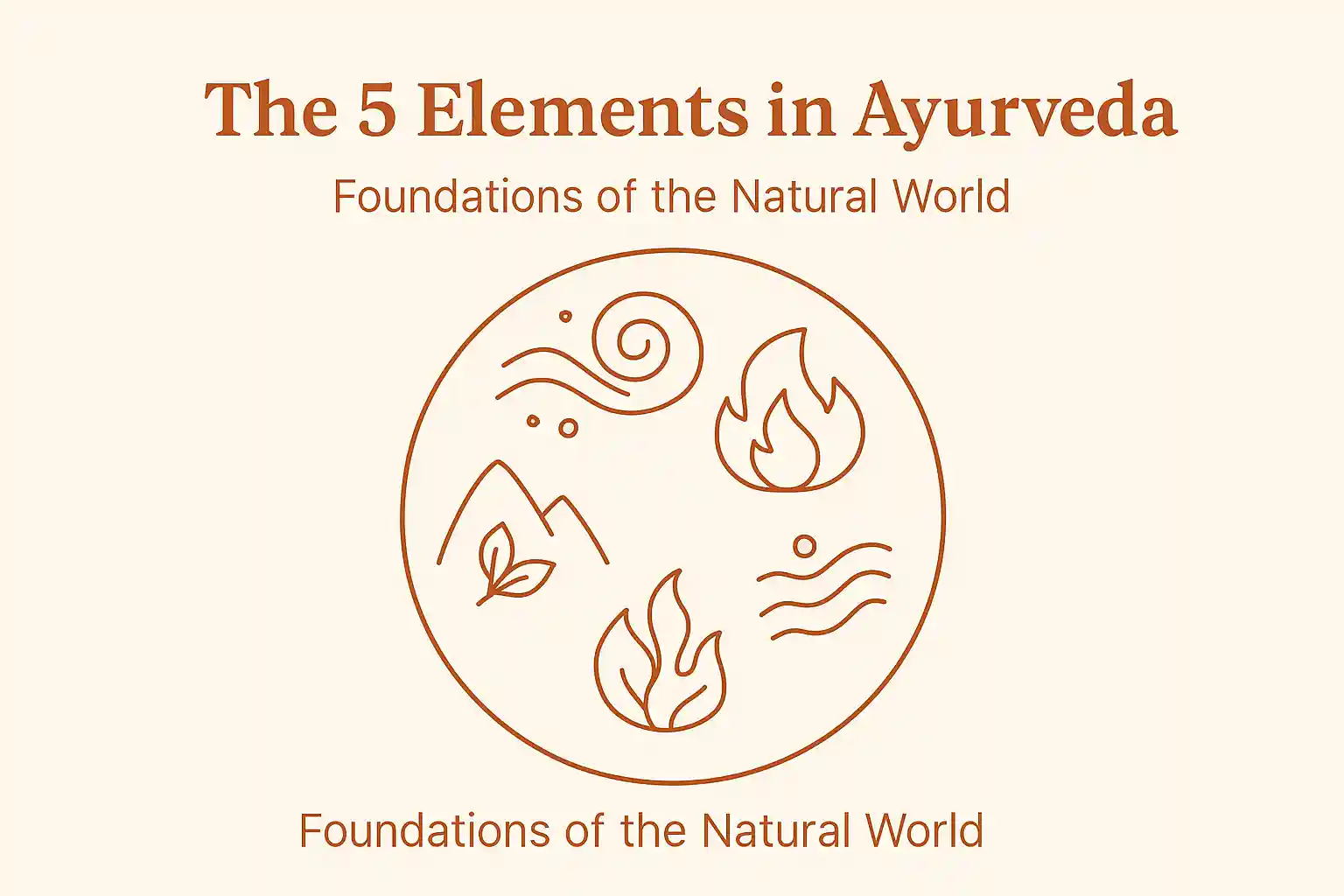 The 5 Elements in Ayurveda - Earth, Water, Fire, Air, and Ether symbols representing the fundamental forces that create the three Doshas and govern all of nature